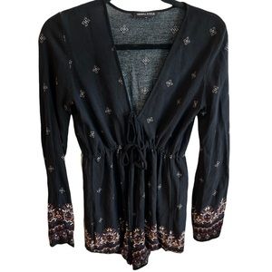 Kendall & Kylie Black Boho Long Sleeve Romper Shorts Size Large